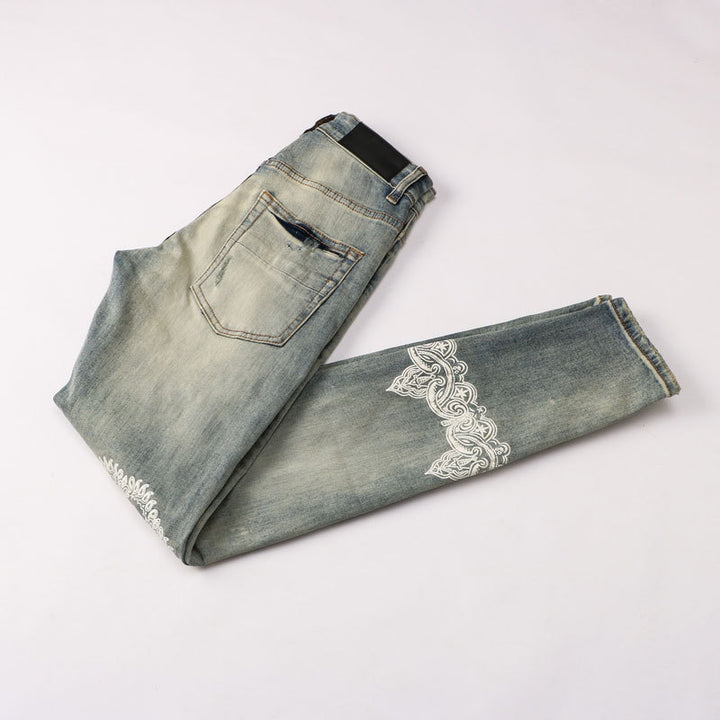 Vintage Distressed Printing Stylish Jeans For Men-Super Amazing Store