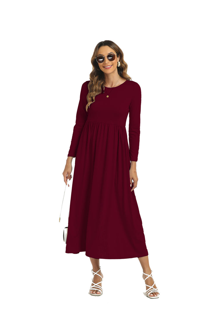 Middle East European And American Arab Muslim Solid Color Dress With Pockets Q2