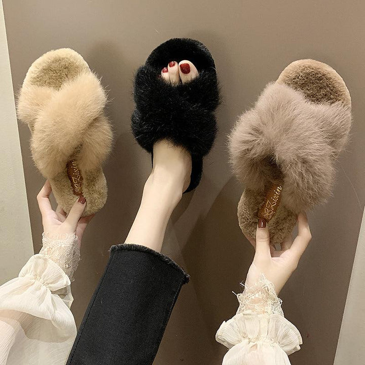 Cross fur slippers - Super Amazing Store