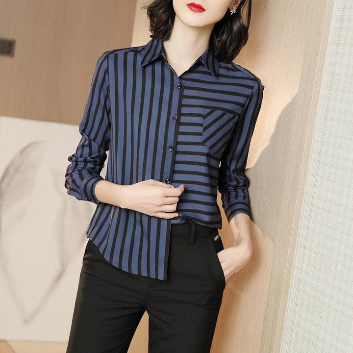 New Striped Chiffon Shirts Ladies Shirts Professional Wear Western Style - Super Amazing Store