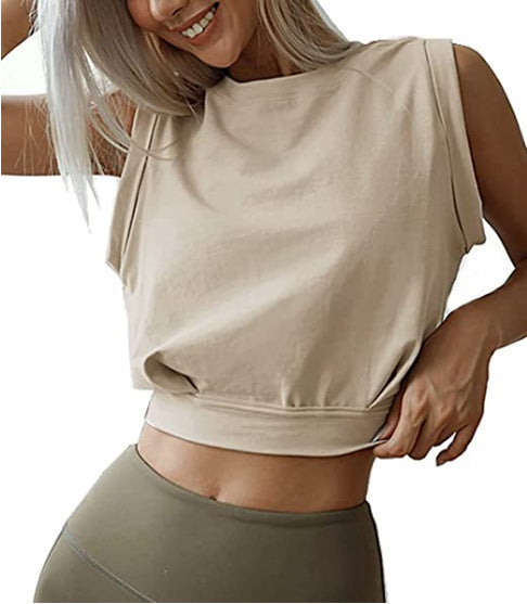 Navel-Exposed Sweatshirt Summer Loose Sleeveless T-Shirt Running Fitness Yoga Crop Tops-Super Amazing Store