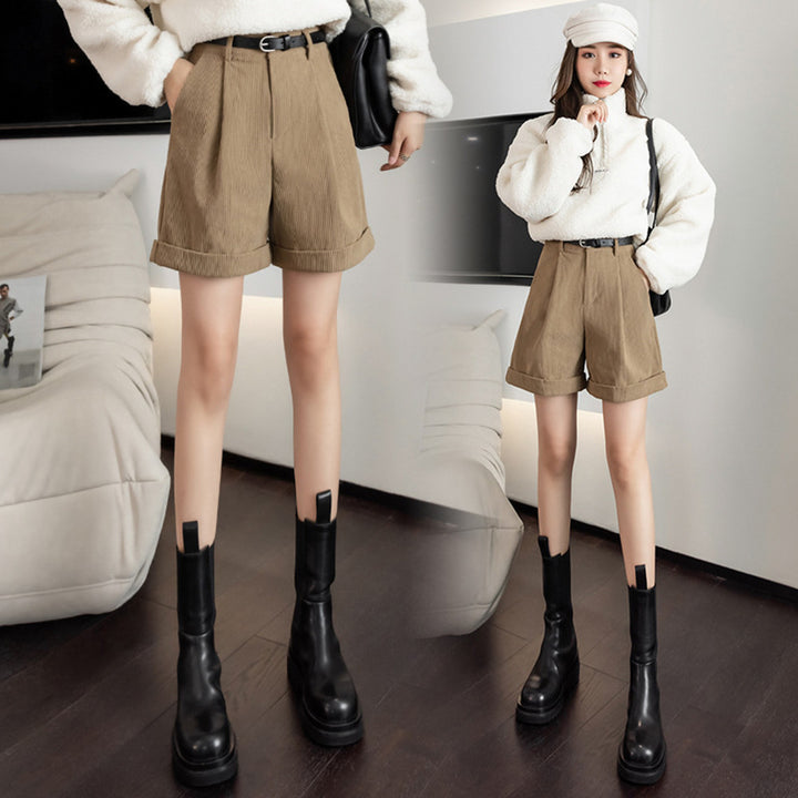 Brown Corduroy Shorts With Martin Boots For Women - Super Amazing Store