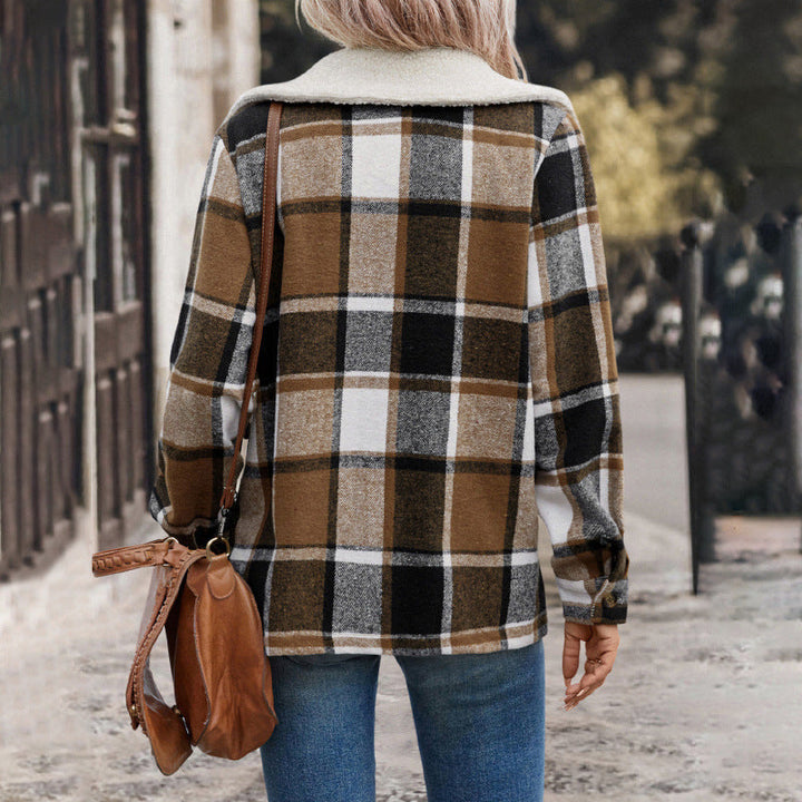All Match Retro Style Brushed Lapel Plaid Coat For Women Super Amazing Store