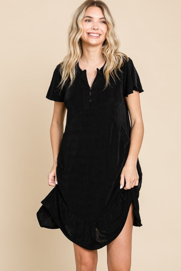 Culture Code Full Size Short Sleeve Ruffled Asymmetric Hem Dress Trendsi