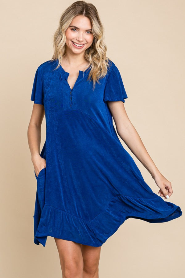 Culture Code Full Size Short Sleeve Ruffled Asymmetric Hem Dress Trendsi