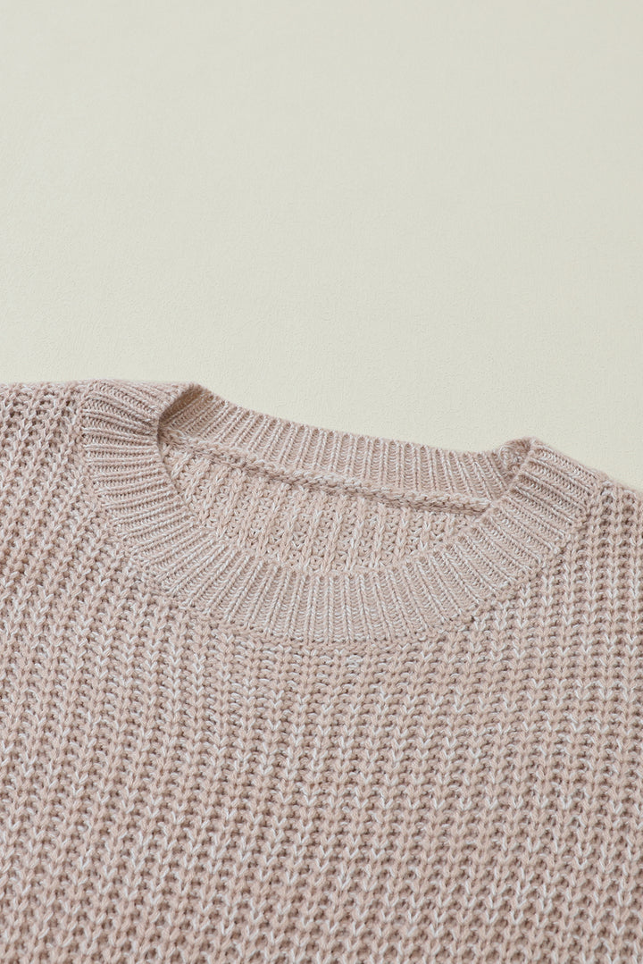 Cable-Knit Round Neck Dropped Shoulder Sweater Trendsi