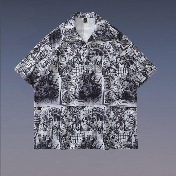 High Street Retro Full Print Short-sleeved Shirts For Men And Women - Super Amazing Store