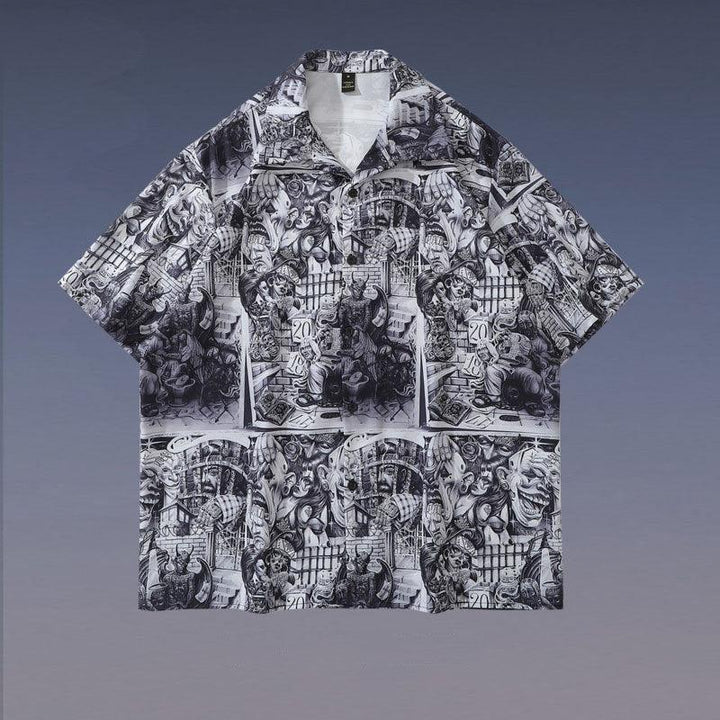 High Street Retro Full Print Short-sleeved Shirts For Men And Women - Super Amazing Store