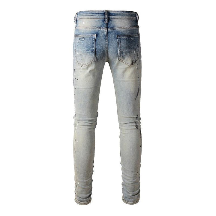 Light Colored Paint Splashing Ink Making Old Washed Jeans For Men - Super Amazing Store