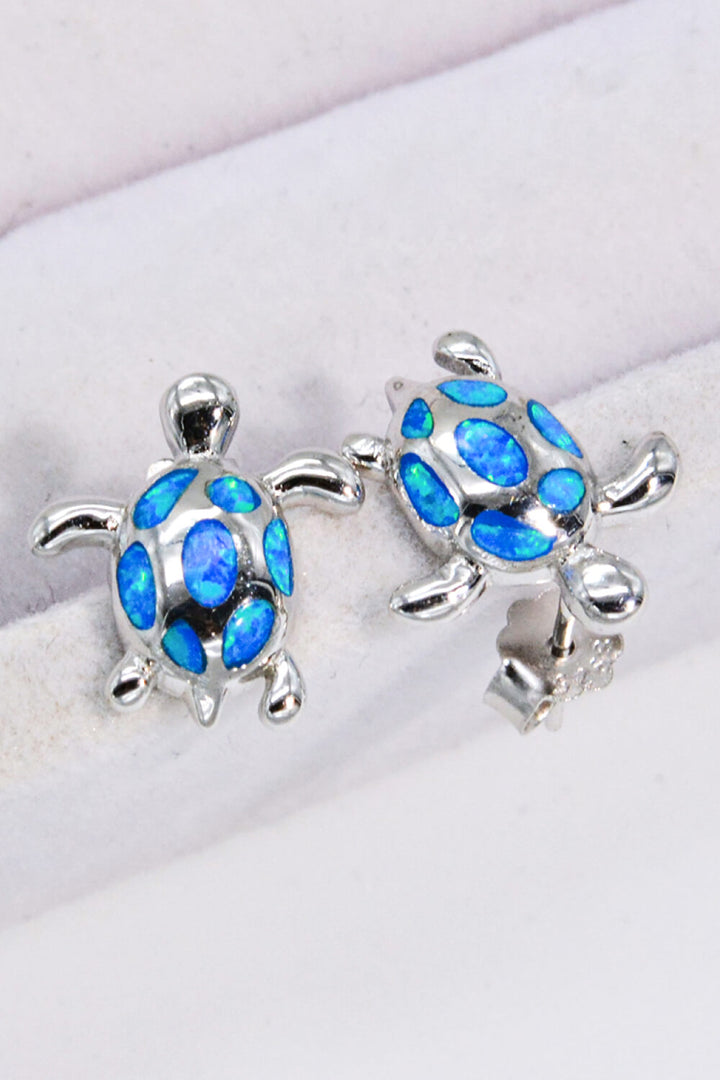 Opal Turtle Platinum-Plated Stud Earrings Trendsi