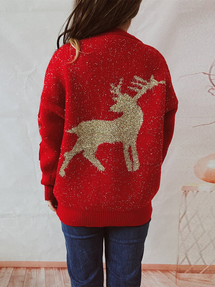 Reindeer Round Neck Long Sleeve Sweater Trendsi