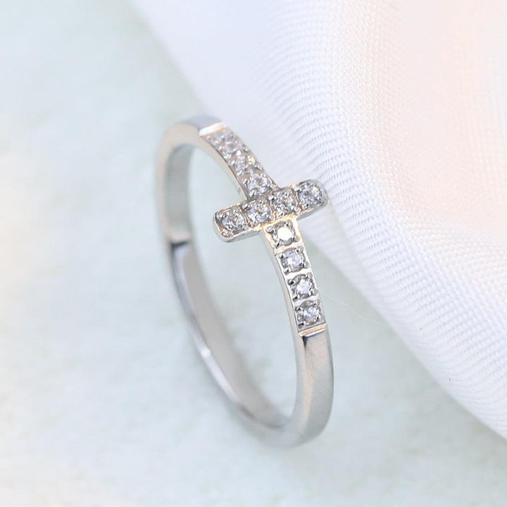 Simple Style Diamond 304 Titanium Steel Cross Ring Female Temperament Wild Vintage - Super Amazing Store