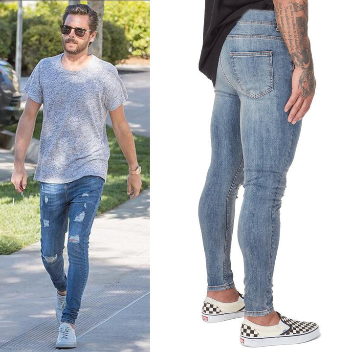 Skinny Stretch Men Washed Ripped Biker Jeans - Super Amazing Store