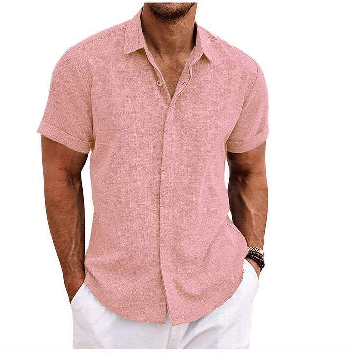 Men's Solid Color Loose Linen Short-sleeved T-shirt Q2