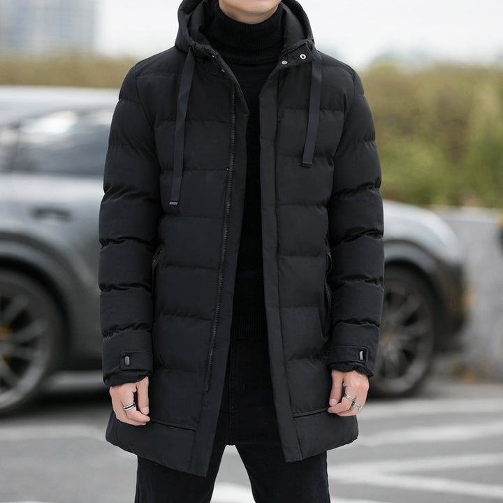 Long Hooded Jacket Men Winter Warm Windproof Coat Fashion Solid Color Clothes Outdoor-Super Amazing Store