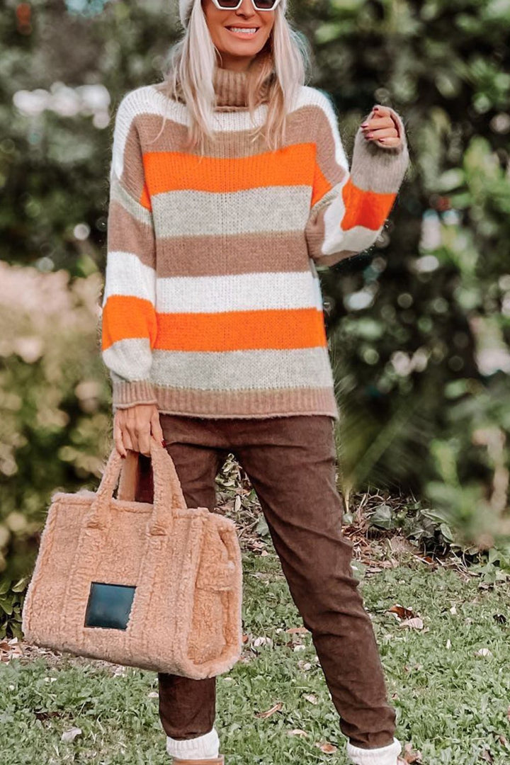 Color Block Drop Shoulder Turtleneck Sweater Trendsi