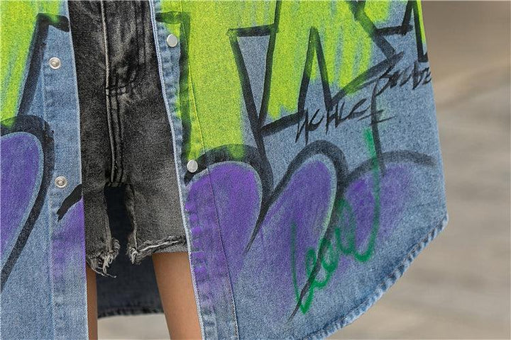 Graffiti Print Denim Jacket Women Loose Fried Street - Super Amazing Store