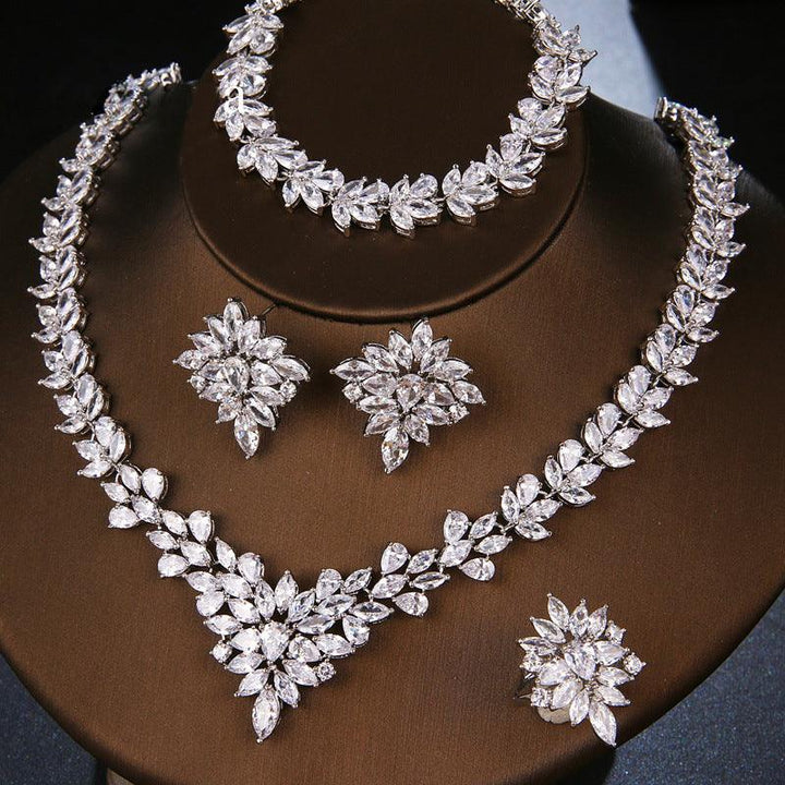 Set Of 4 Stylish Copper Micropaved Zirconia Necklace Bracelets - Super Amazing Store