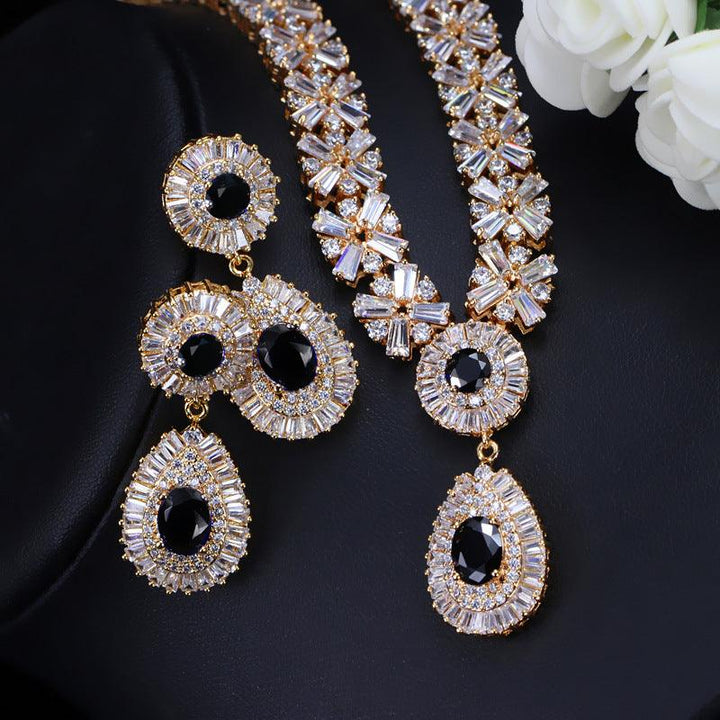 Two Piece Set Of Zircon Necklace Earrings - Super Amazing Store