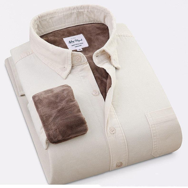 Pure Color Cotton Corduroy Warm Shirt Long Sleeve Men - Super Amazing Store