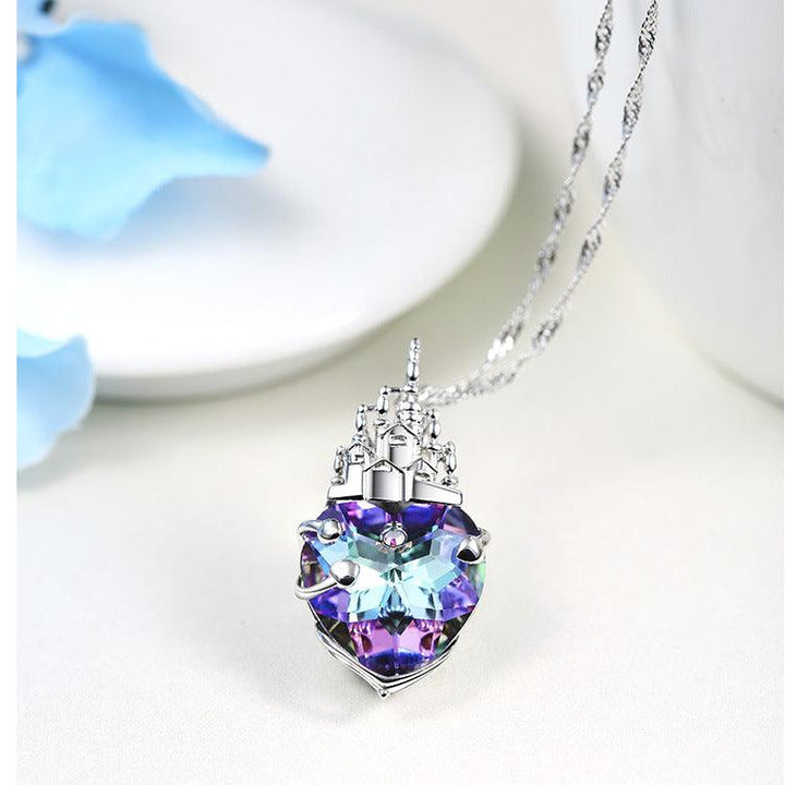 Cidelle European And American Hot Style S925 Sterling Silver Necklace Female Fashion Simple Wild Crystal Heart-shaped Love Castle Pendant - Super Amazing Store