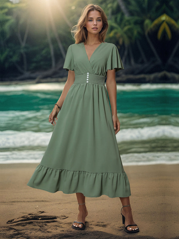 Surplice Flutter Sleeve Midi Dress Trendsi