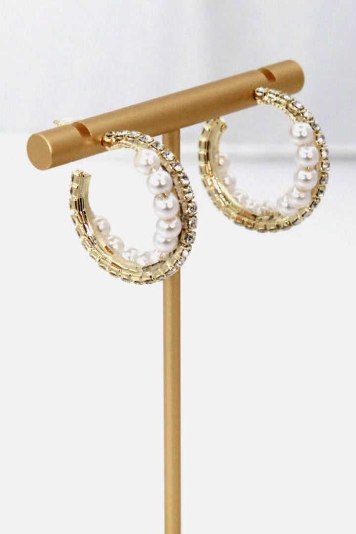 Alloy Pearl Hoop Earrings Trendsi