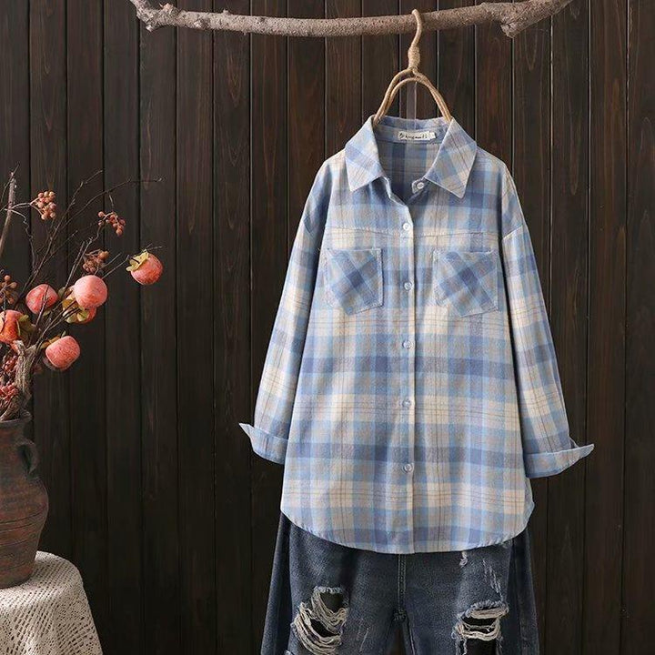 Brushed Plaid Long-sleeved Bottoming Shirt - Super Amazing Store