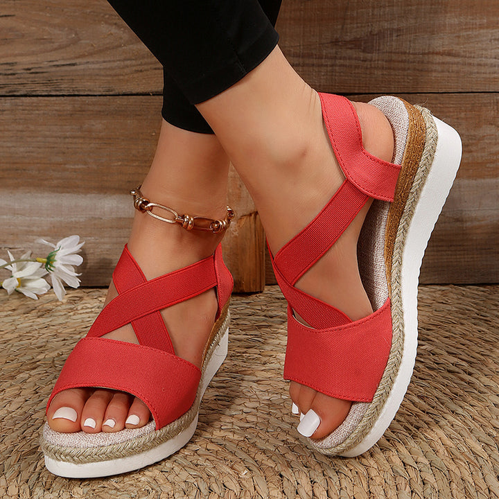 Wedge Sandals For Women Cross-strap Platform Gladiator Hemp Heel Shoes Summer Q2