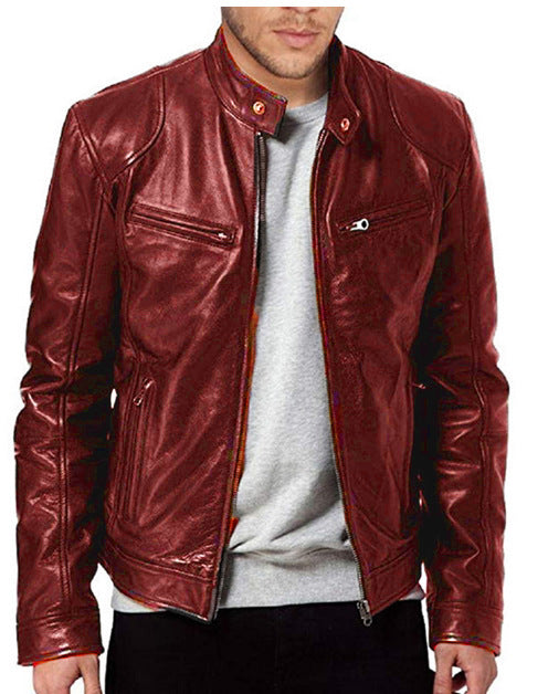 Gentleman's Warm Zipper Cardigan Pocket Decorated Pu Leather Coat - Super Amazing Store