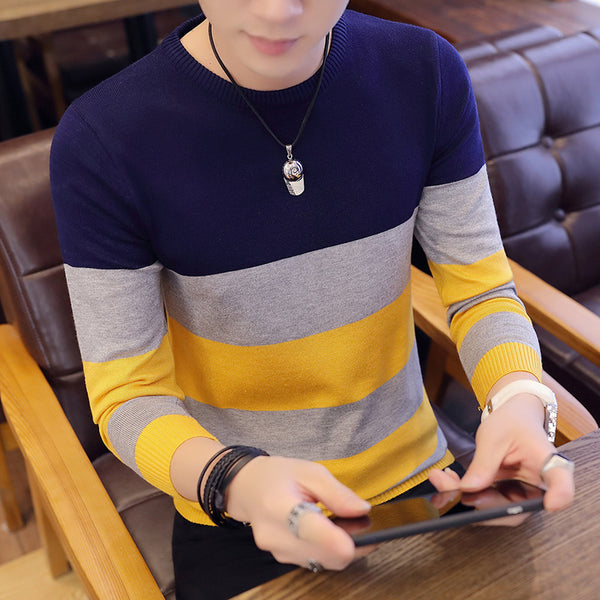 Men's Sweater Knit Sweater Pullover Slim Round Neck Sweater - Super Amazing Store