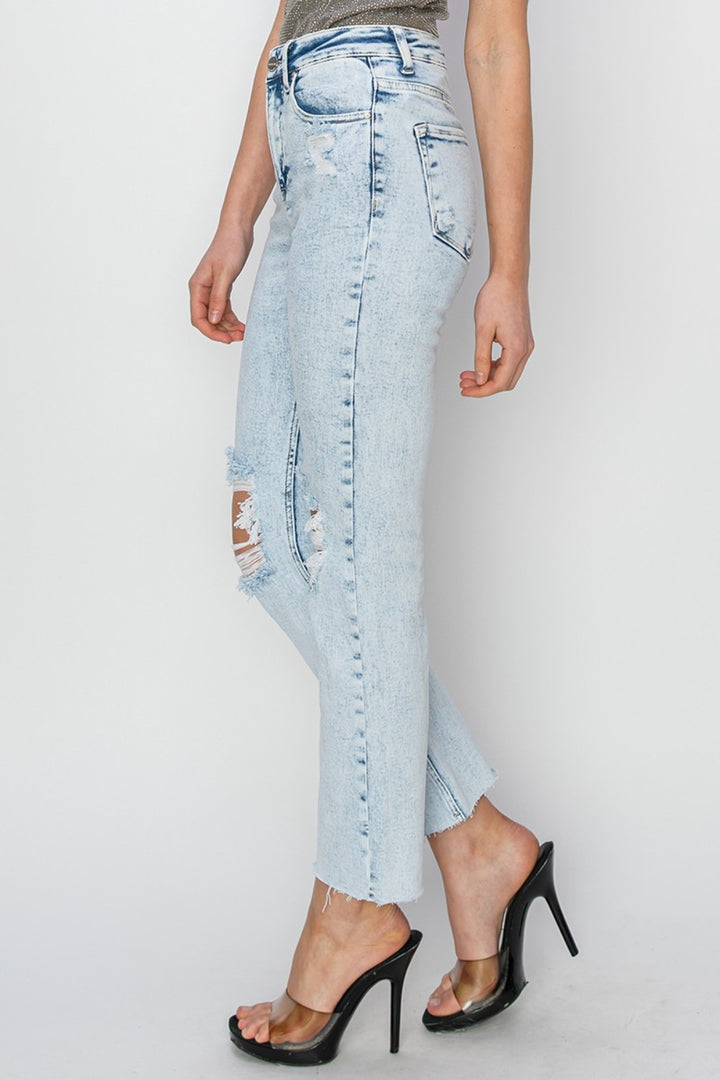 RISEN High Rise Distressed Ankle Jeans Trendsi