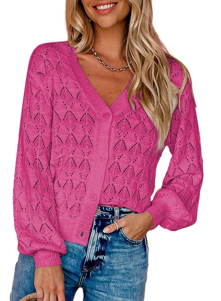 Fashion  Sleeve Front-open V-neck Knitted Cardigan - Super Amazing Store