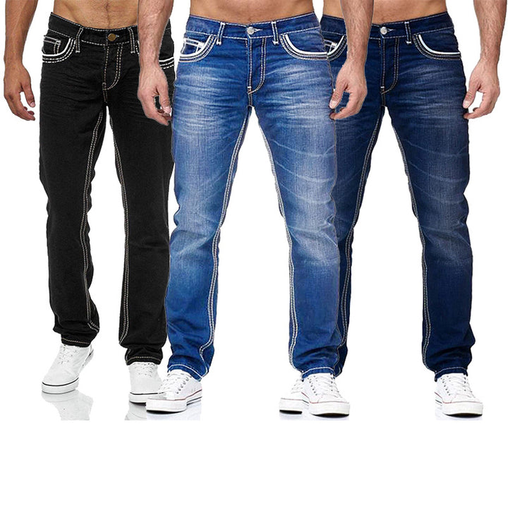 Blue Slim-fitting Simple Small Straight-leg Jeans Q2