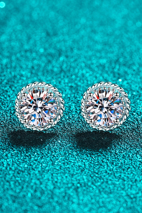 1 Carat Moissanite Rhodium-Plated Round Stud Earrings Trendsi