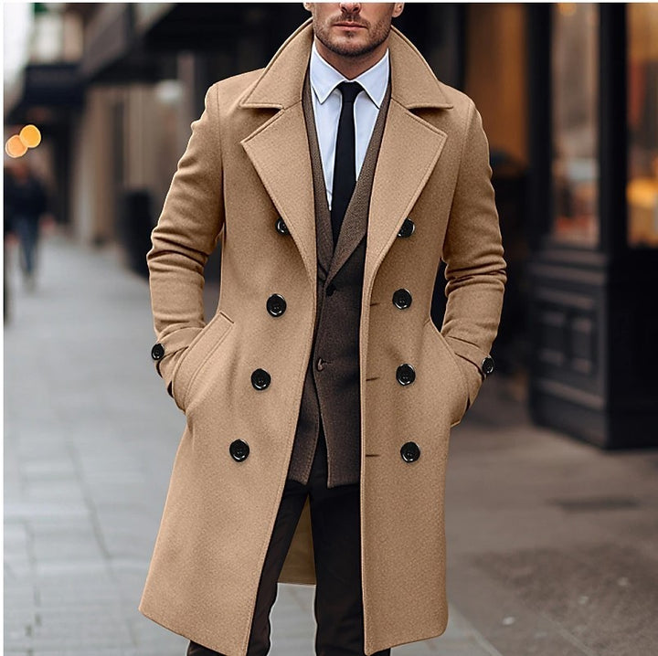 Fall Winter Men Woolen Coat Double Breasted Long Q2