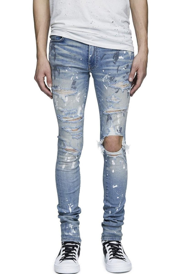 Torn Graffiti Old Wash Stretchy Slim Jeans Men - Super Amazing Store