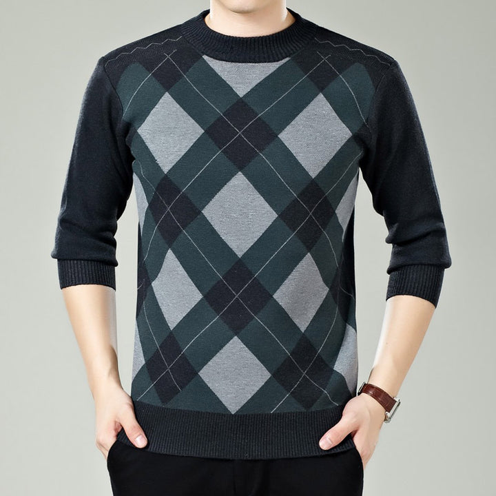 Round Neck Sweater Knit Sweater Thick Middle Aged Male Woolen Sweater - Super Amazing Store