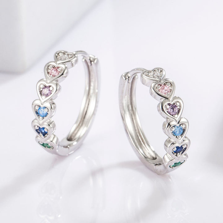 925 Sterling Silver Inlaid Zircon Heart Huggie Earrings Trendsi