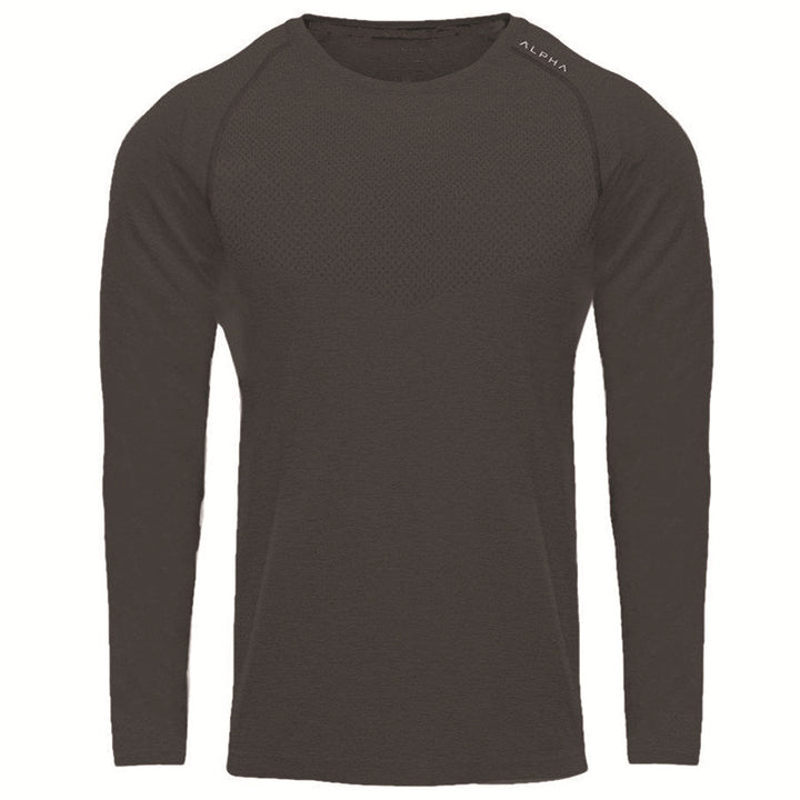 Men Long Sleeves T-Shirts Mesh Breathable Gyms Fitness Sports Clothes Q2