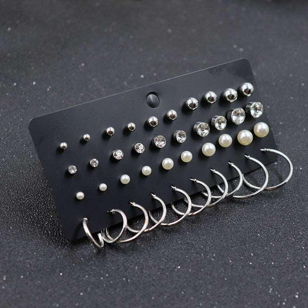 20 Pairs One Card Set Pearl Rhinestone Small Circle Stud Earrings - Super Amazing Store