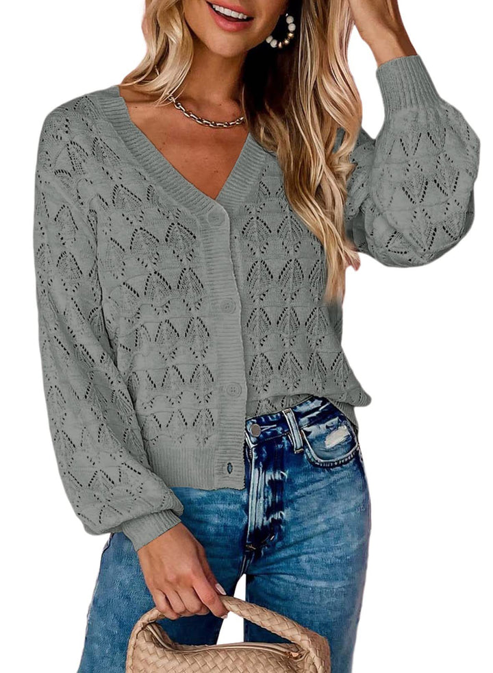 Fashion  Sleeve Front-open V-neck Knitted Cardigan - Super Amazing Store