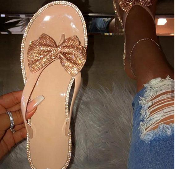 Ladies summer flat bow rhinestone slippers - Super Amazing Store