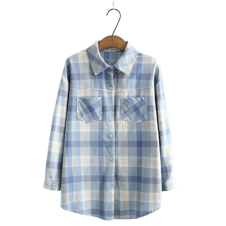 Brushed Plaid Long-sleeved Bottoming Shirt - Super Amazing Store