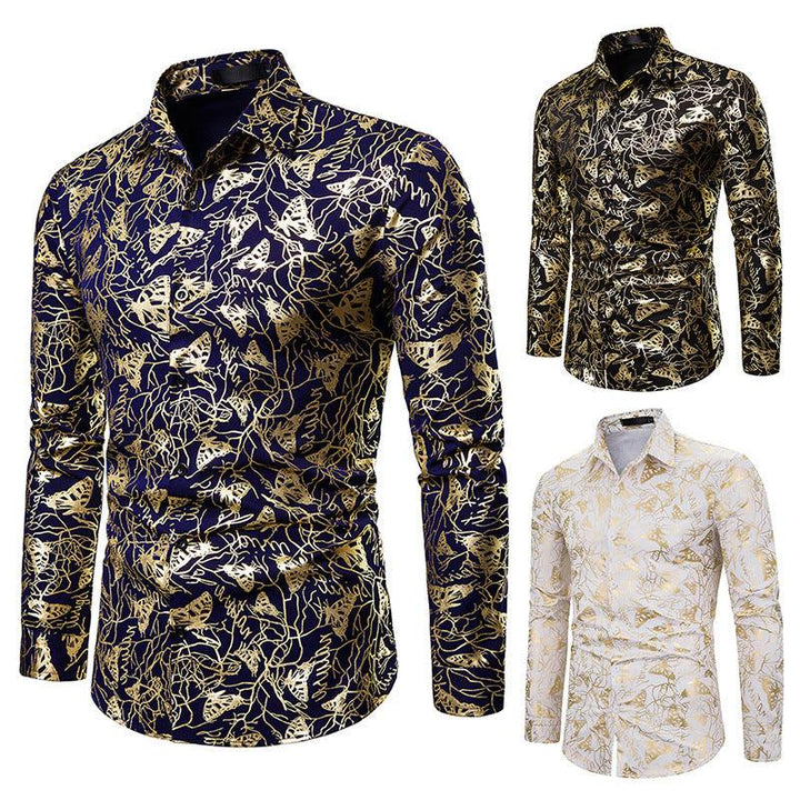 Men's lapel butterfly bronzing print long sleeve shirt men - Super Amazing Store