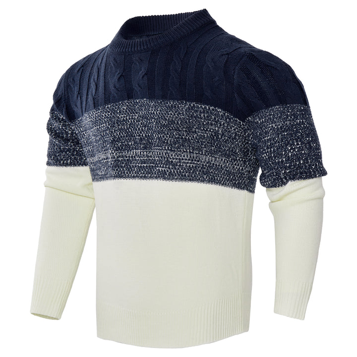 Men's Casual Color Block Long Sleeve Cable Knit Pullover Sweater - Super Amazing Store