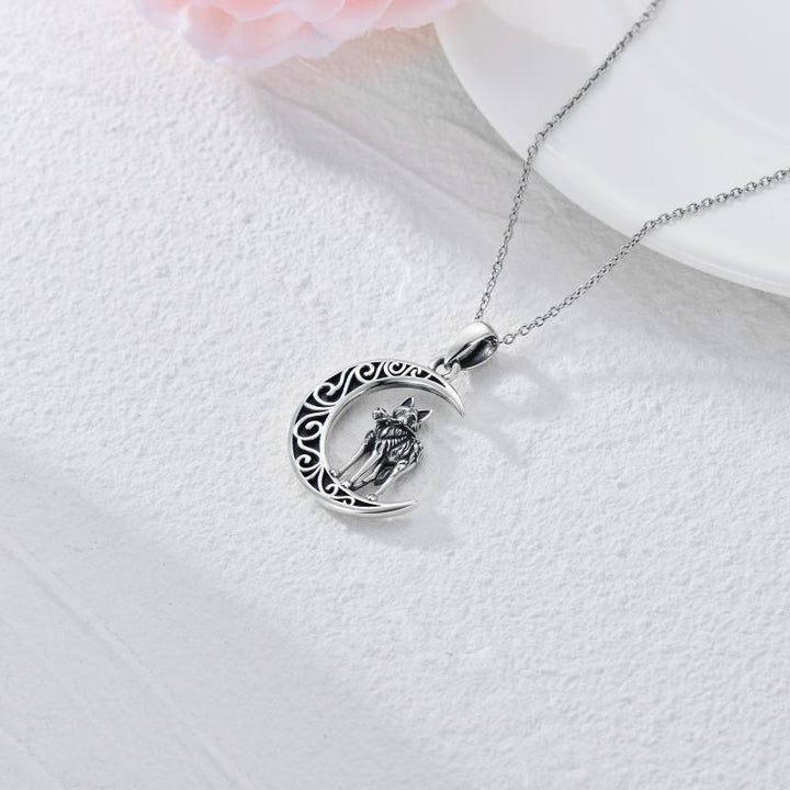 925 Sterling Silver Wolf Moon Pendant Necklace Jewelry Gifts for Women Men - Super Amazing Store