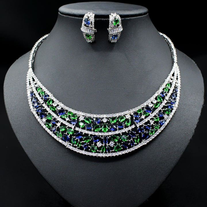 Oversized Bridal Emerald Earrings Necklace Set - Super Amazing Store