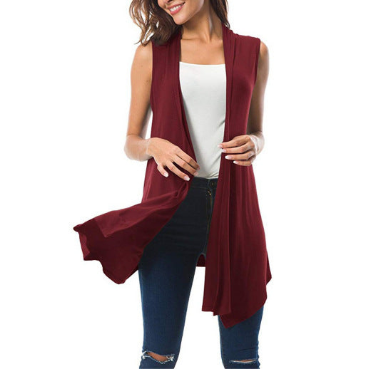 New Women's Sleeveless Draped Cardigan Cardigan Vest Asymmetrical Hem Cardigan Jacket Q2