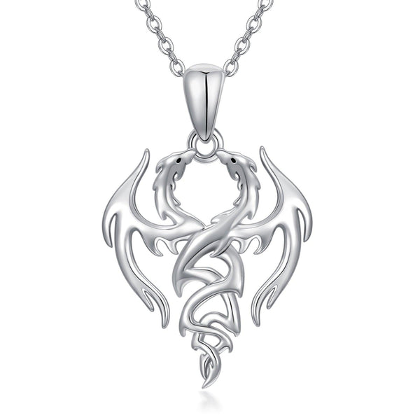 Dragon Necklace 925 Sterling Silver Double Dragon Pendant Necklace Dragon Jewelry Gifts for Women - Super Amazing Store